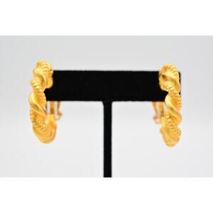Anne Klein Signed Vintage Clip Earrings Hoops Twist Brushed Gold Matte 80s BinQ